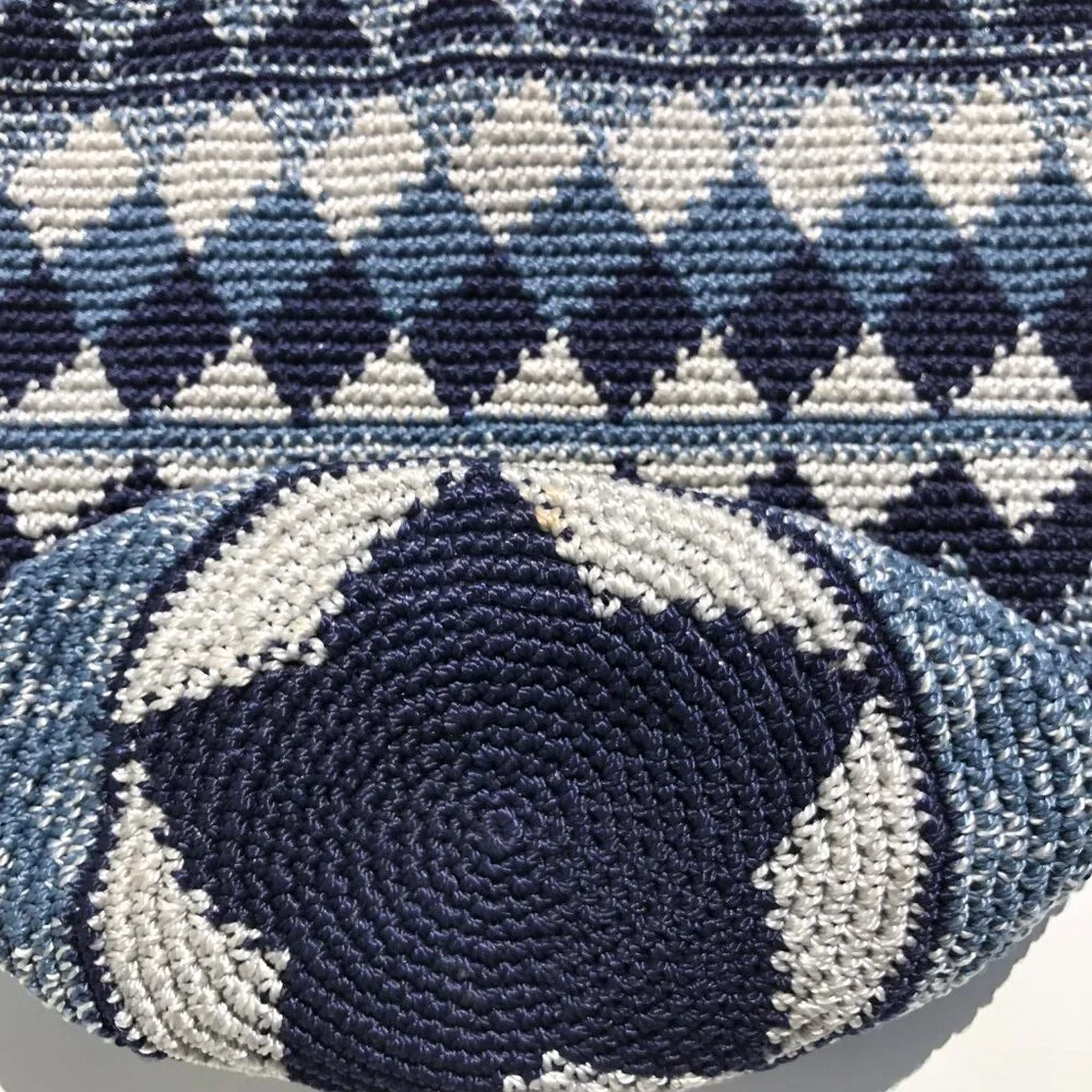 crochet hobo bag bucket bag boho shoulder bag navy blue gray purse festival
